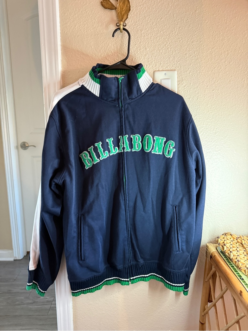 Vintage Billabong Navy Track Jacket with Green Trim Y2K Surf
